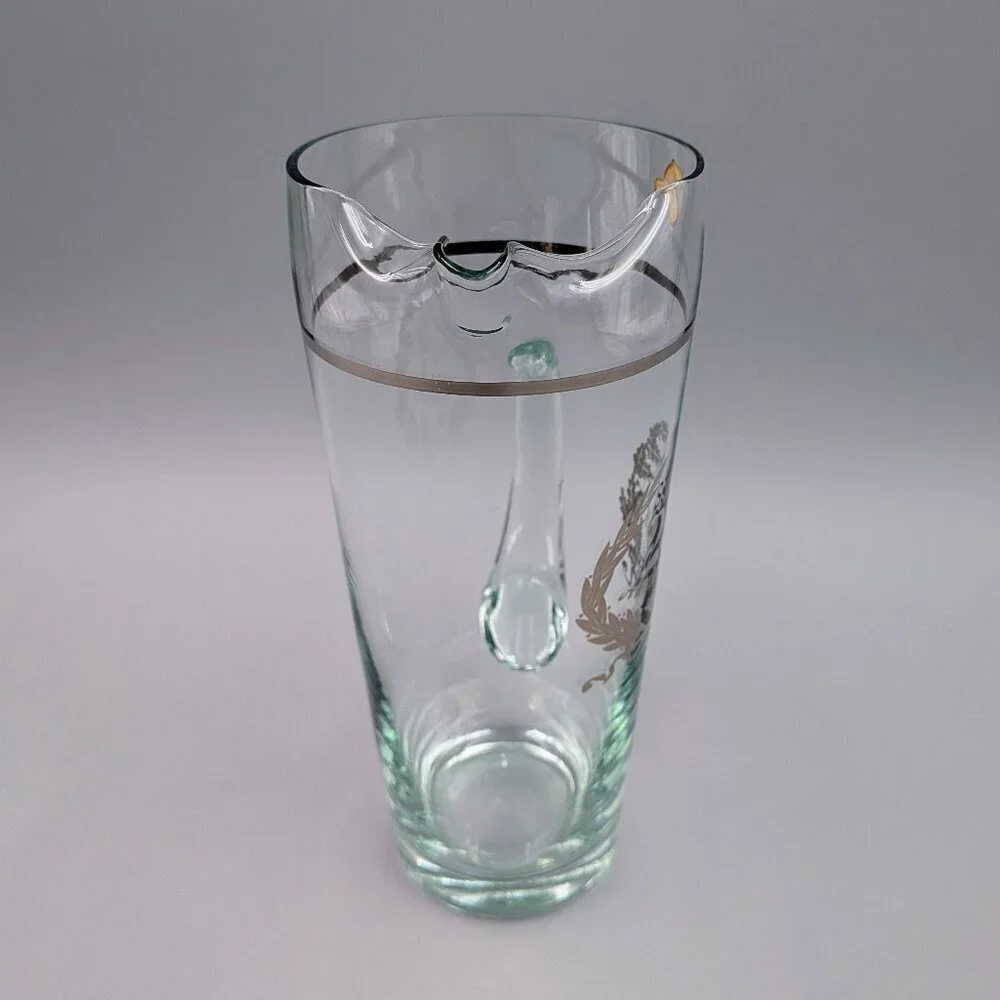 Vintage West Virginia Glass 25th Silver Anniversary Pitcher | Silver Oak Wreath